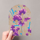 紫鮮やかと青のfを特徴とする花柄 アクリル招待状 (インサイチュ (ポータブル))