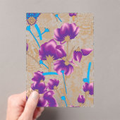 紫鮮やかと青のfを特徴とする花柄 アクリル招待状 (インサイチュ (ポータブル))