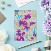 紫鮮やかと青のfを特徴とする花柄 アクリル招待状 (インサイチュ (ウェディング))