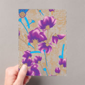 紫鮮やかと青のfを特徴とする花柄 アクリル招待状 (インサイチュ (ポータブル))