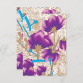 紫鮮やかと青のfを特徴とする花柄 エンクロージャーカード (正面/裏面)