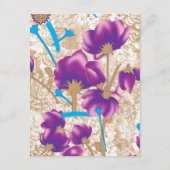 紫鮮やかと青のfを特徴とする花柄 エンクロージャーカード (裏面)