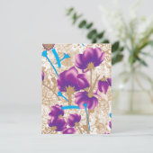 紫鮮やかと青のfを特徴とする花柄 エンクロージャーカード (スタンド正面)