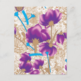 紫鮮やかと青のfを特徴とする花柄 エンクロージャーカード