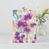 紫鮮やかと青のfを特徴とする花柄 エンクロージャーカード (スタンド正面)