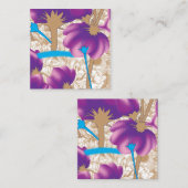 紫鮮やかと青のfを特徴とする花柄 エンクロージャーカード (正面/裏面)