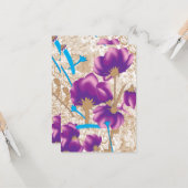 紫鮮やかと青のfを特徴とする花柄 カード (正面/裏面インサイチュ)