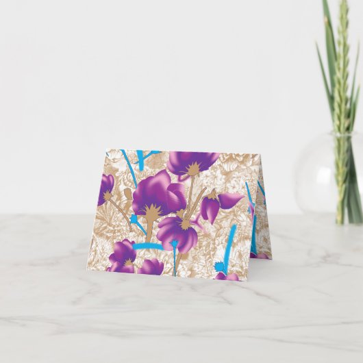 紫鮮やかと青のfを特徴とする花柄 シーズンカード (正面)