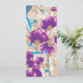 紫鮮やかと青のfを特徴とする花柄 シーズンカード (スタンド正面)