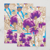 紫鮮やかと青のfを特徴とする花柄 シーズンカード (正面/裏面)
