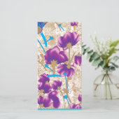 紫鮮やかと青のfを特徴とする花柄 シーズンカード (スタンド正面)