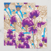紫鮮やかと青のfを特徴とする花柄 シーズンカード (正面/裏面)