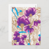 紫鮮やかと青のfを特徴とする花柄 シーズンポストカード (正面/裏面)