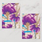 紫鮮やかと青のfを特徴とする花柄 ノートカード (正面/裏面)