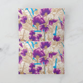 紫鮮やかと青のfを特徴とする花柄 ノートカード (内部)