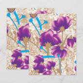 紫鮮やかと青のfを特徴とする花柄 ノートカード (正面/裏面)