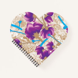 紫鮮やかと青のfを特徴とする花柄 ノートブック