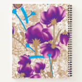 紫鮮やかと青のfを特徴とする花柄 ノートブック (裏面)