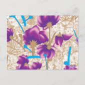 紫鮮やかと青のfを特徴とする花柄 ポストカード (裏面)