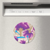 紫鮮やかと青のfを特徴とする花柄 マグネット (インサイチュ (食洗機))