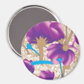 紫鮮やかと青のfを特徴とする花柄 マグネット (正面/裏面)