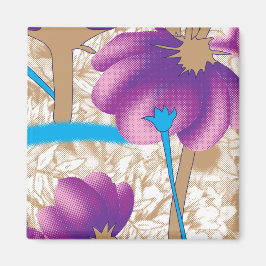 紫鮮やかと青のfを特徴とする花柄 マグネット