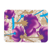 紫鮮やかと青のfを特徴とする花柄 マグネット (横)