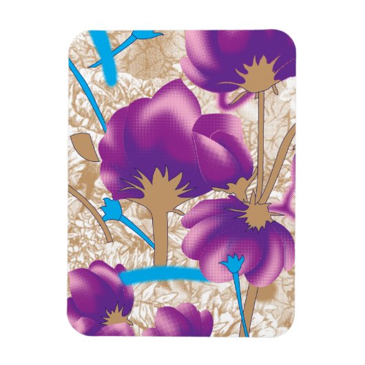 紫鮮やかと青のfを特徴とする花柄 マグネット (縦)