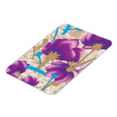 紫鮮やかと青のfを特徴とする花柄 マグネット (左側)