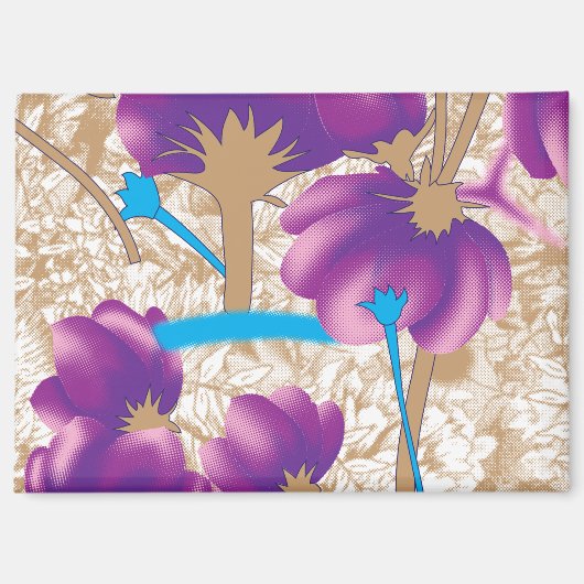 紫鮮やかと青のfを特徴とする花柄 マグネット (正面)