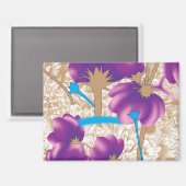 紫鮮やかと青のfを特徴とする花柄 マグネット (正面/裏面)