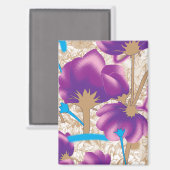 紫鮮やかと青のfを特徴とする花柄 マグネット (正面/裏面)
