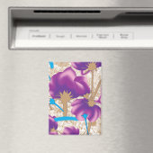 紫鮮やかと青のfを特徴とする花柄 マグネット (インサイチュ (食洗機))