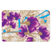 紫鮮やかと青のfを特徴とする花柄 マグネット (横)