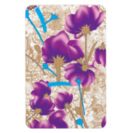 紫鮮やかと青のfを特徴とする花柄 マグネット