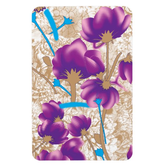 紫鮮やかと青のfを特徴とする花柄 マグネット (縦)