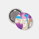 紫鮮やかと青のfを特徴とする花柄 マグネット (正面/裏面)