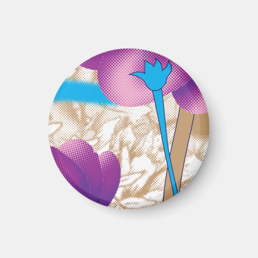 紫鮮やかと青のfを特徴とする花柄 マグネット (正面)