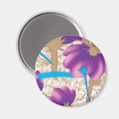 紫鮮やかと青のfを特徴とする花柄 マグネット (正面/裏面)