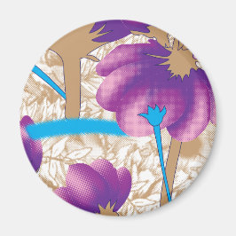 紫鮮やかと青のfを特徴とする花柄 マグネット