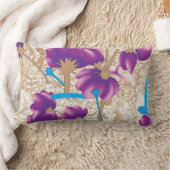 紫鮮やかと青のfを特徴とする花柄 ランバークッション (ブランケット)
