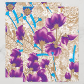紫鮮やかと青のfを特徴とする花柄 案内状 (正面/裏面)