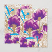 紫鮮やかと青のfを特徴とする花柄 案内状 (正面/裏面)