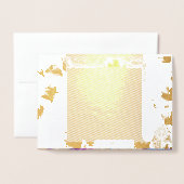 紫鮮やかと青のfを特徴とする花柄 箔カード (封筒付き正面)