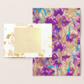 紫鮮やかと青のfを特徴とする花柄 箔カード (ディスプレー)