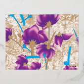 紫鮮やかと青のfを特徴とする花柄 箔シーズンポストカード (裏面)