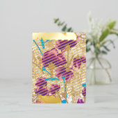 紫鮮やかと青のfを特徴とする花柄 箔シーズンポストカード (立ち正面)