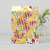 紫鮮やかと青のfを特徴とする花柄 箔招待状 (立ち正面)