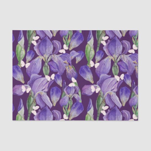紫鮮やかの菖蒲の花と蝶 薄葉紙 (正面)