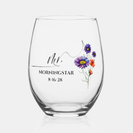 紫鮮やかオレンジの野花さん ステムなしワイングラス